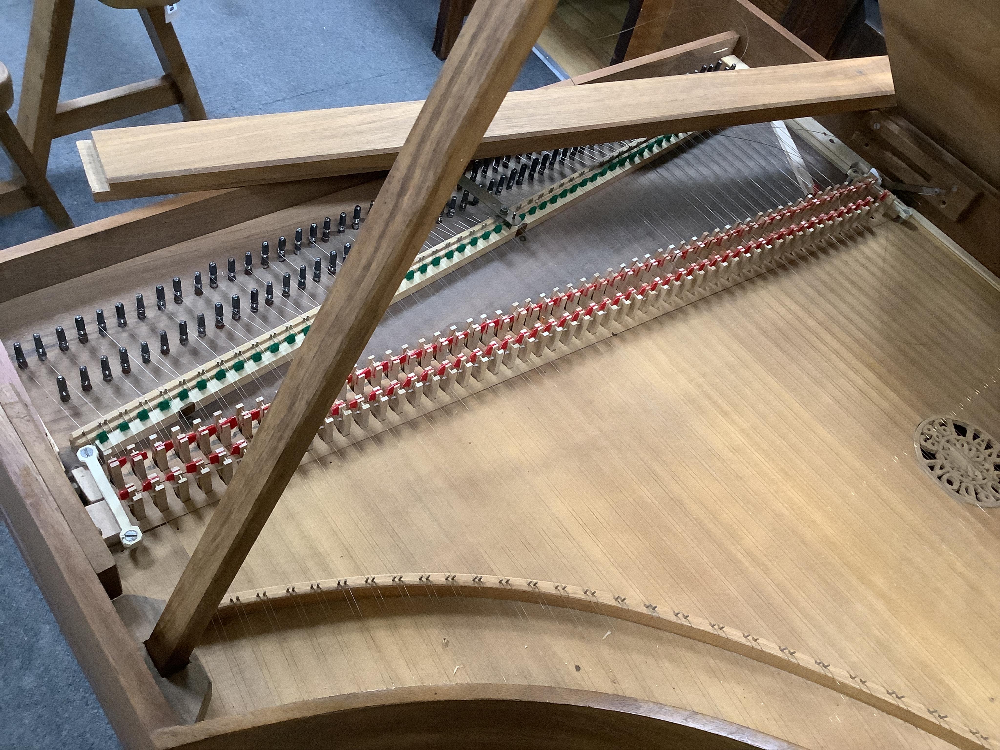 An Italian style single manual harpsichord built by Ian Gordon in 1989, in a walnut veneer case, Gordon is better known for his lutes, 54 note compass on small scale keys, and two stops, length 202cm
